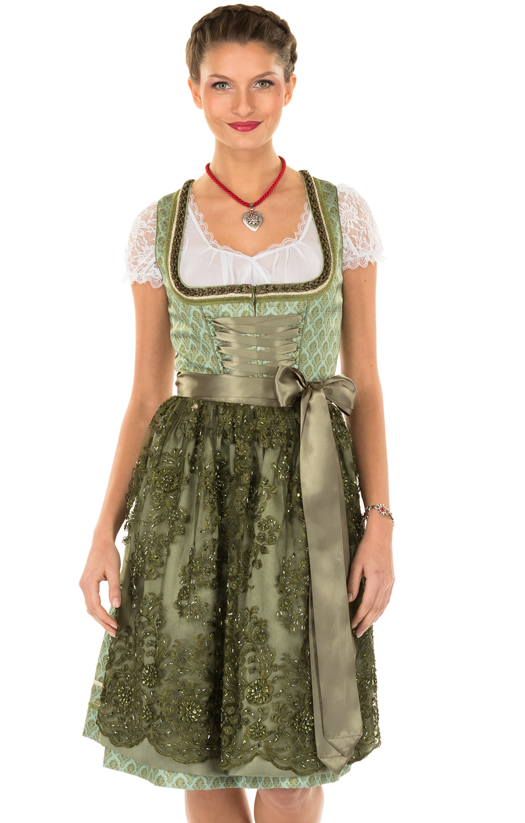 Krüger Dirndl Mididirndl 2tlg. 60cm LOLETTE Grün - Alpenclassics.de