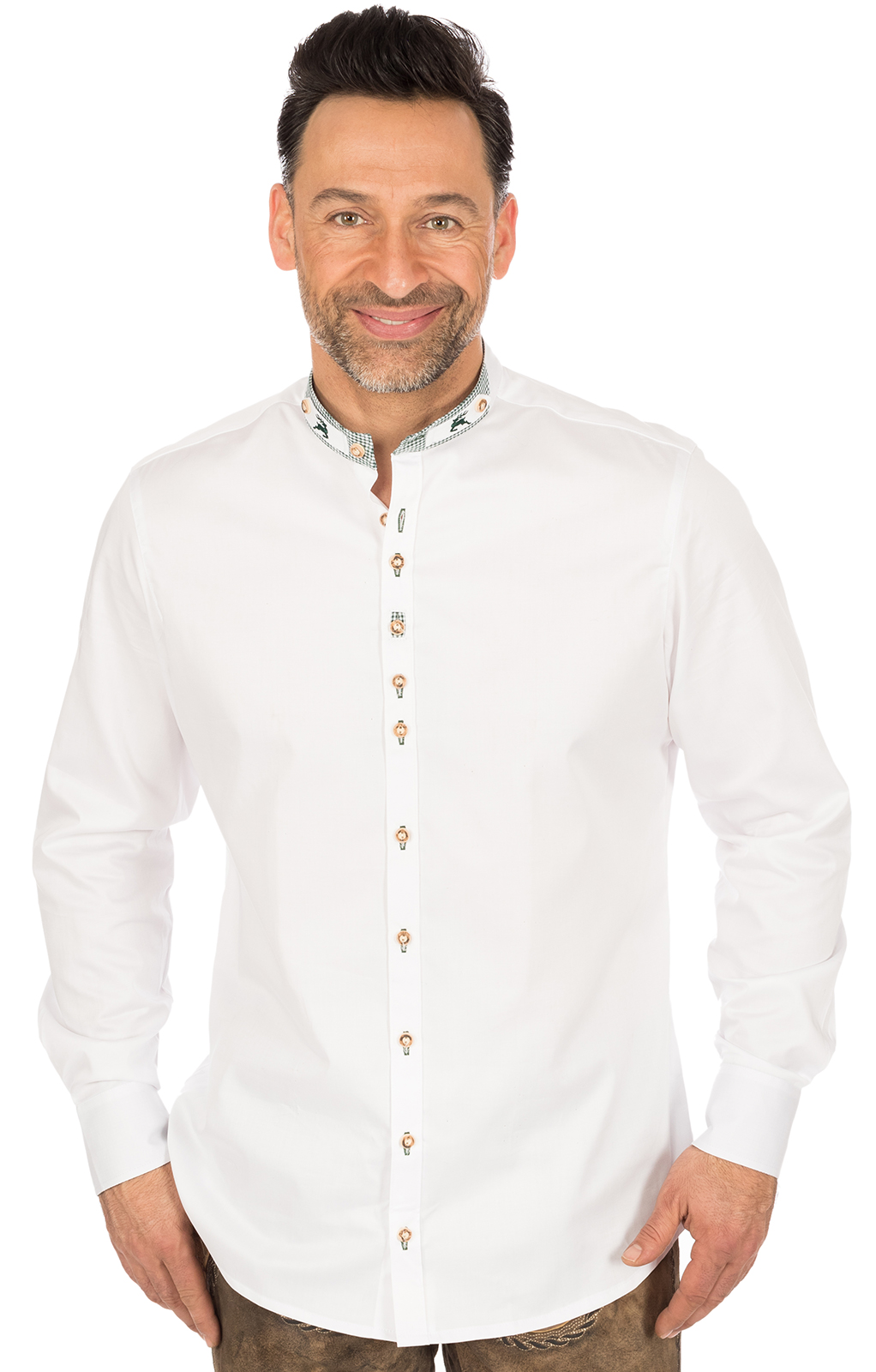 OS-Trachten Trachtenhemd PERINO Slim Fit Stehkragen weiss